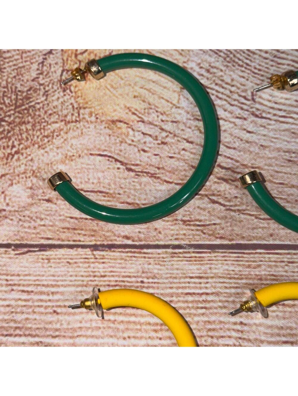 Colorful Acrylic Hoop Earrings Bundle – Green & Yellow Retro Hoop Earrings - Picture 2 of 5
